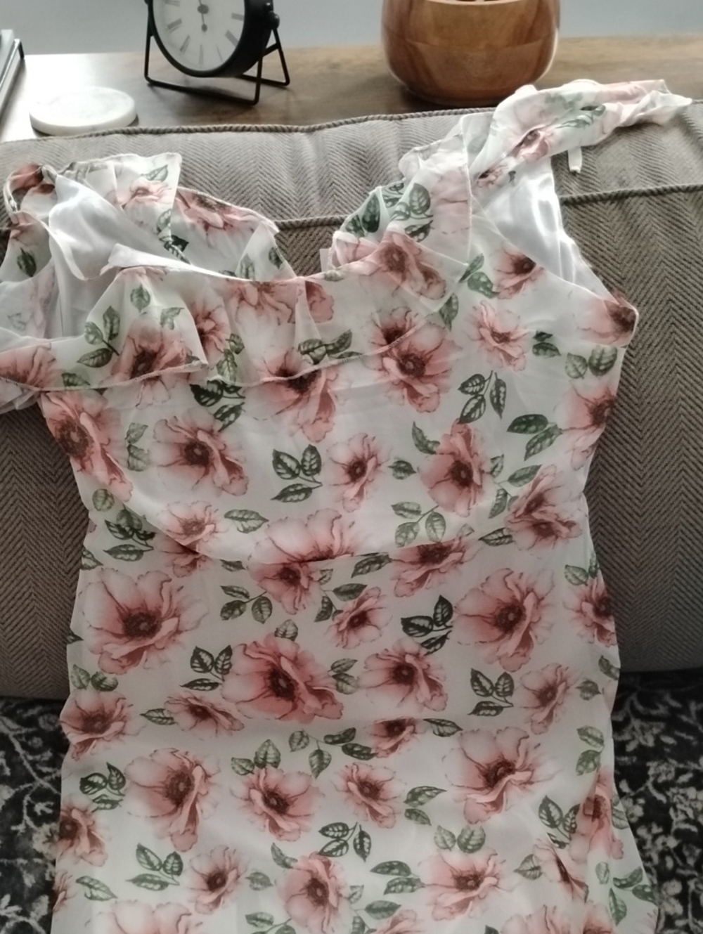 Floral Ruffle Strap Women's midi dress Pink/Green